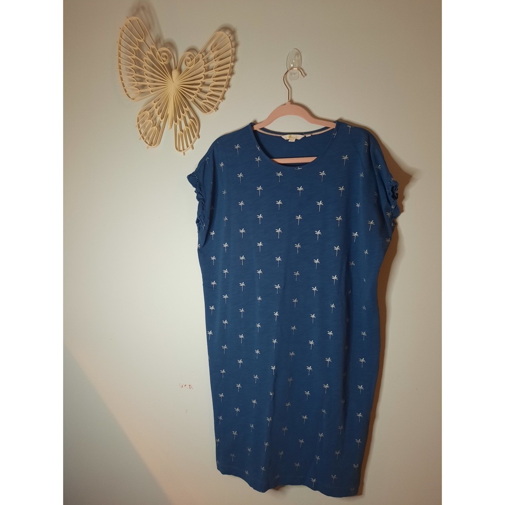 Boden Blue Palm Tree Print Ruffle Sleeve T-Shirt Dress US 12R - Picture 2 of 6